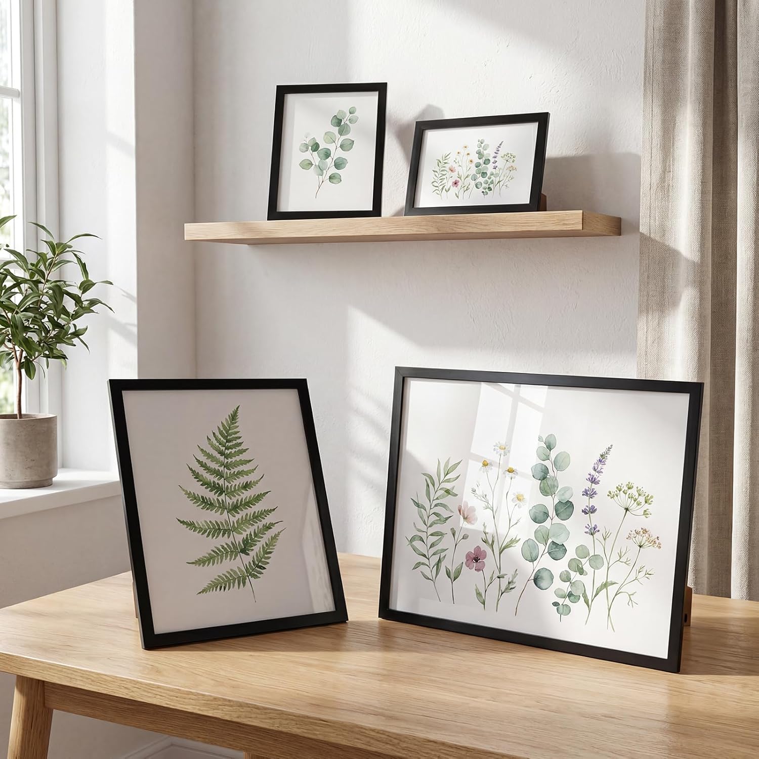 Black Wood Finish Photo Frame Set for Wall or Tabletop Display - Multi-Size