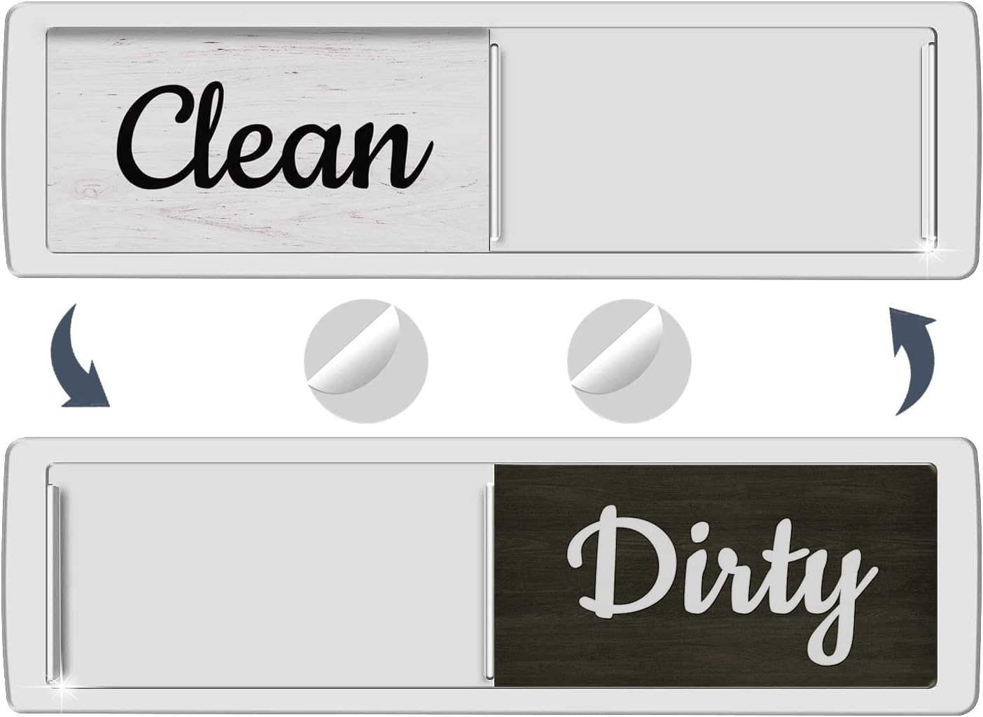 oxepleus-farmhouse-dishwasher-magnet-clean-dirty-indicator-a-silver-1-count-01 An A-silver Oxepleus Clean Dirty Dishwasher Magnet with a rustic farmhouse design, showing 'Clean' on one side.